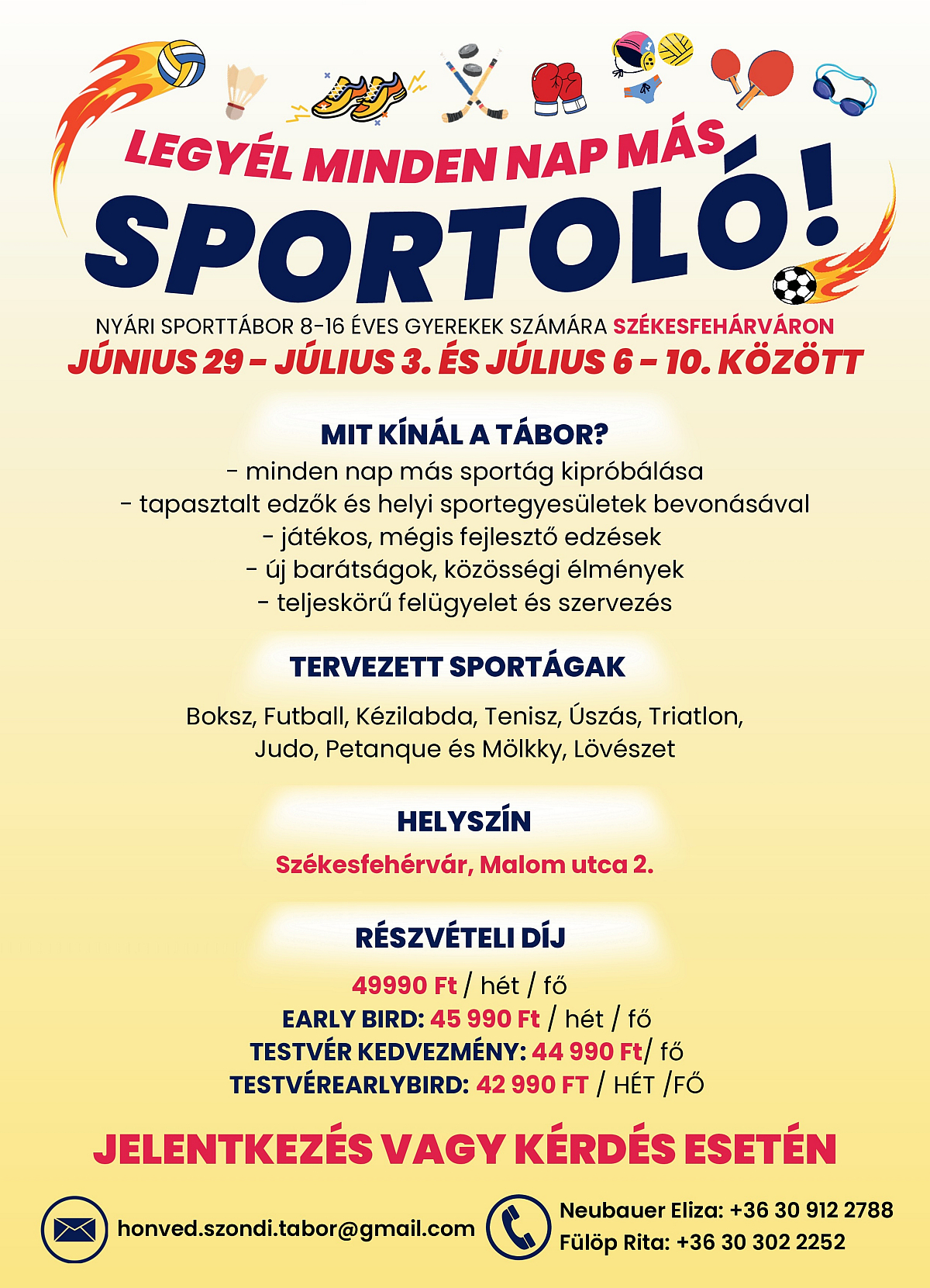 Minden nap más sportoló - meghirdette nyári táborát a Honvéd Szondi